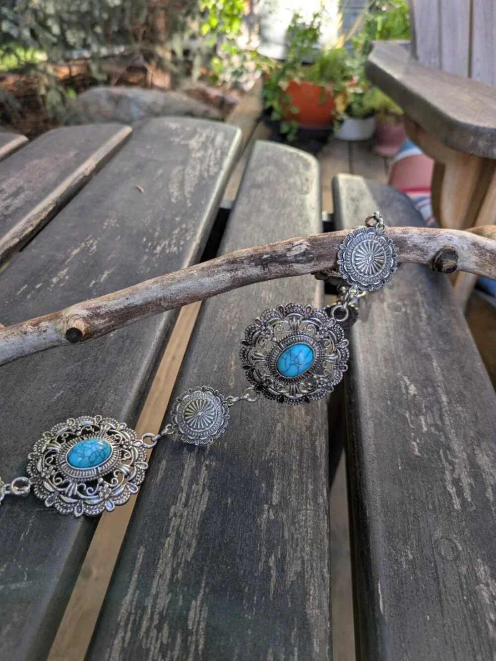 Southwest Style Boho Turqouoise Oval Concho Chain Belt-Adjustable Waist.